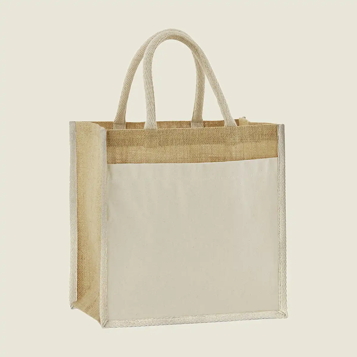 Show details for Westford Mill Cotton Pocket Natural Starched Jute Midi Tote Bag (W483)