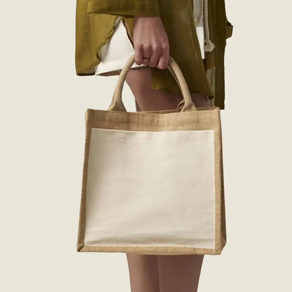 Show details for Westford Mill Pocket Jute Midi Tote Bag (W426)